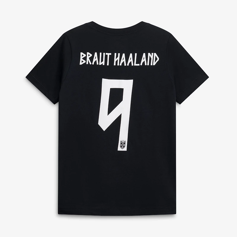 T-shirt Nike Erling Haaland noir pour enfant, nom et numéro de l'équipe nationale Norvège