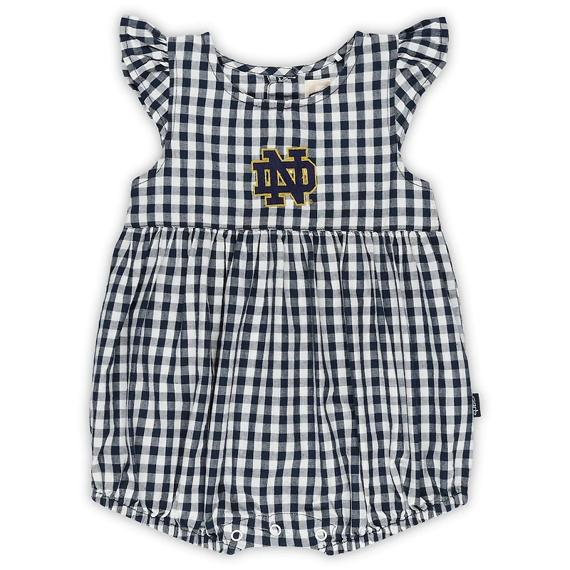 Body à volants vichy Cara pour fille, bleu marine, motif Fighting Irish de Notre Dame