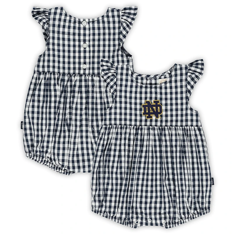 Body à volants vichy Cara pour fille, bleu marine, motif Fighting Irish de Notre Dame