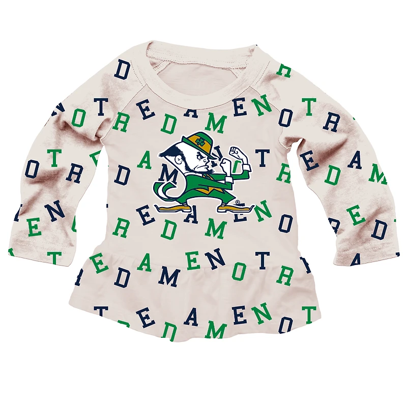 Girls Infant Wes & Willy Oatmeal Notre Dame Fighting Irish Ruffle Raglan Long Sleeve T-Shirt Leggings Set