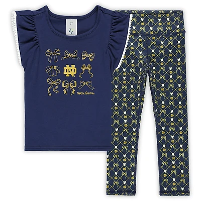 Girls Toddler ZooZatz Navy Notre Dame Fighting Irish Tri-Blend Bow Legging and Shirt Set