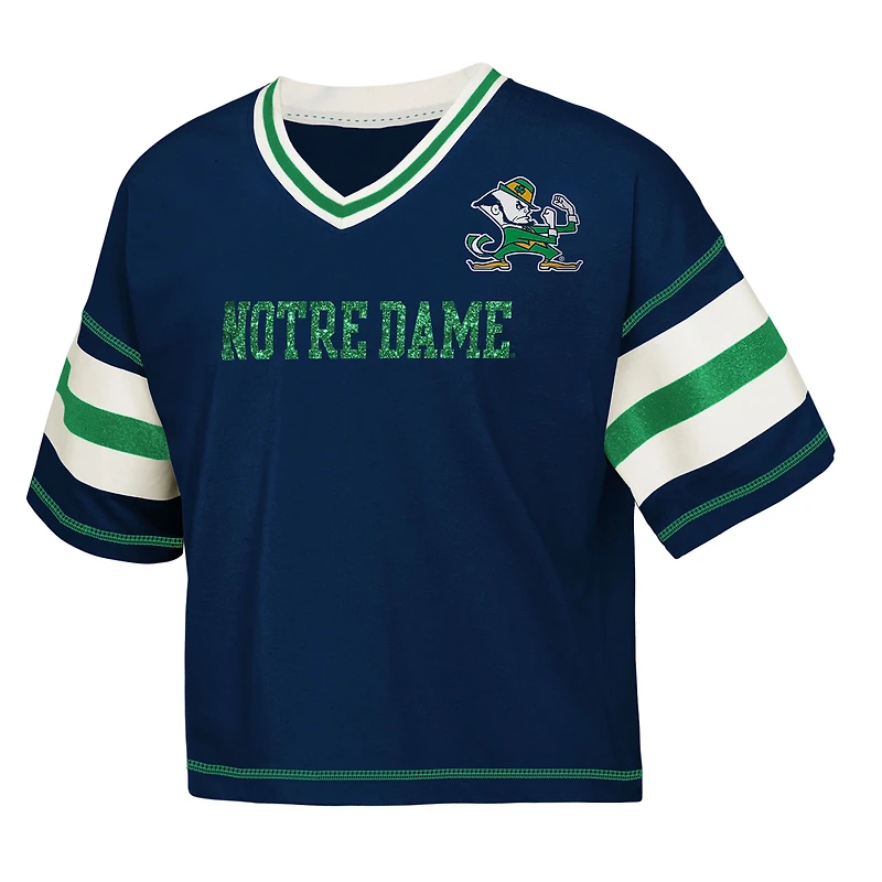 T-shirt col V bleu marine pour jeunes filles Outerstuff, maillot des Fighting Irish de Notre Dame