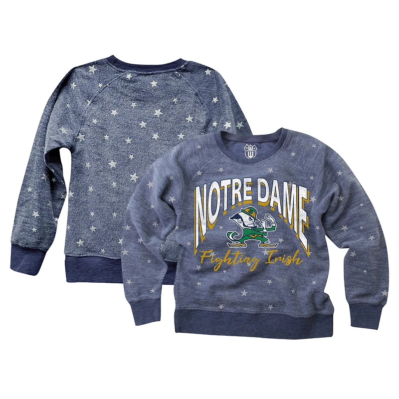Sweat-shirt à capuche en polaire imprimé raglan inversé pour filles Wes & Willy Navy Notre Dame Fighting Irish Shimmer Star