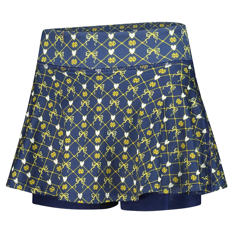 Jupe-short ZooZatz bleu marine pour filles, motif Notre Dame Fighting Irish, avec nœud imprimé sur toute la surface et logo de l'équipe