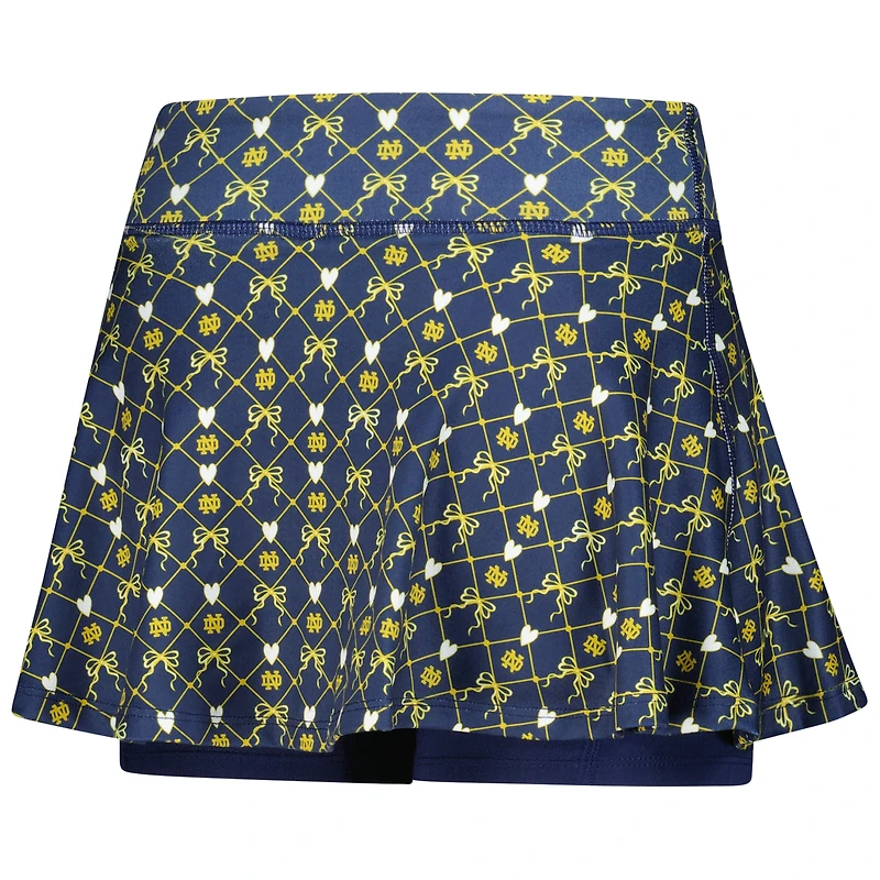 Jupe-short ZooZatz bleu marine pour filles, motif Notre Dame Fighting Irish, avec nœud imprimé sur toute la surface et logo de l'équipe
