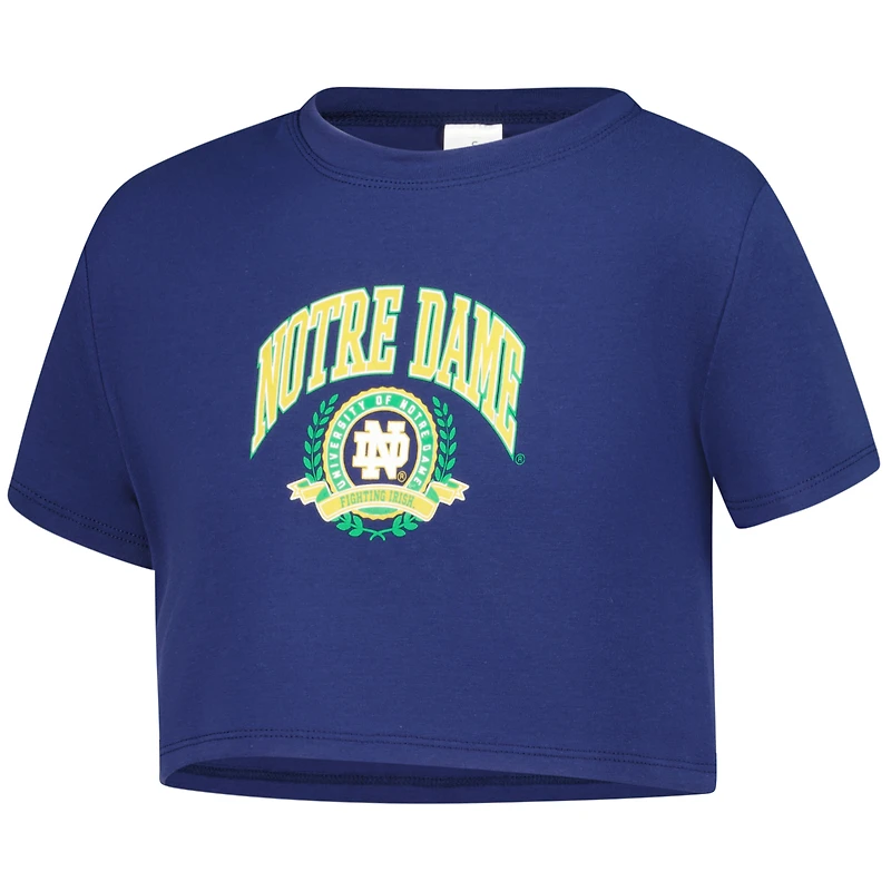 Girls Youth ZooZatz Navy Notre Dame Fighting Irish Laurels Tri-Blend Cropped T-shirt
