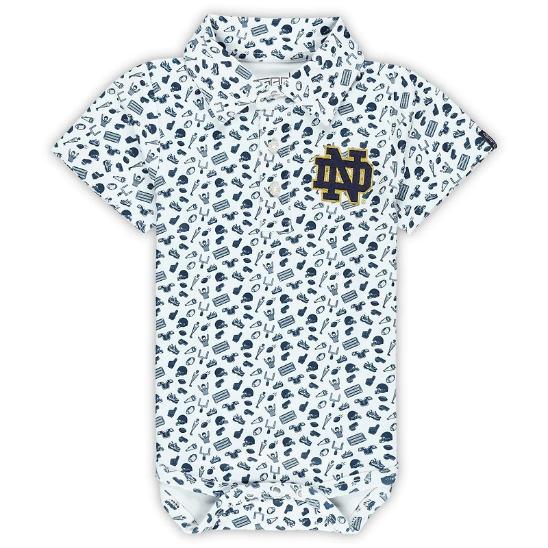 Infant Garb White Notre Dame Fighting Irish Tom Allover Print Performance Polo Bodysuit
