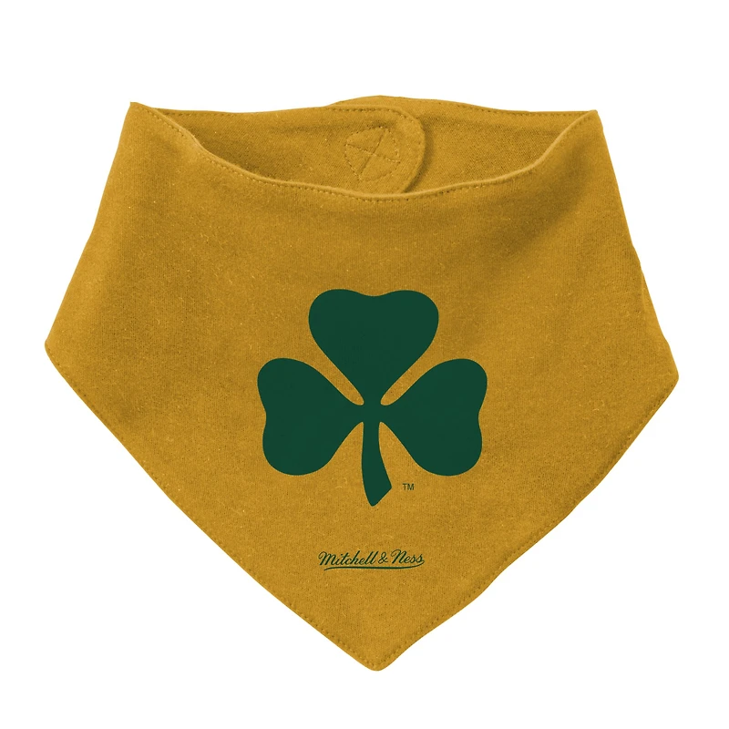 Ensemble de 3 bodys, bavoirs et chaussons Mitchell & Ness Notre Dame Fighting Irish pour bébé, bleu marine/or