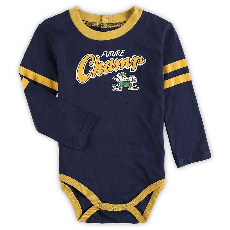 Infant Navy/Gold Notre Dame Fighting Irish Little Kicker Long Sleeve Bodysuit and Sweatpants Set