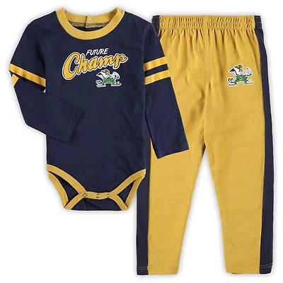 Infant Navy/Gold Notre Dame Fighting Irish Little Kicker Long Sleeve Bodysuit and Sweatpants Set