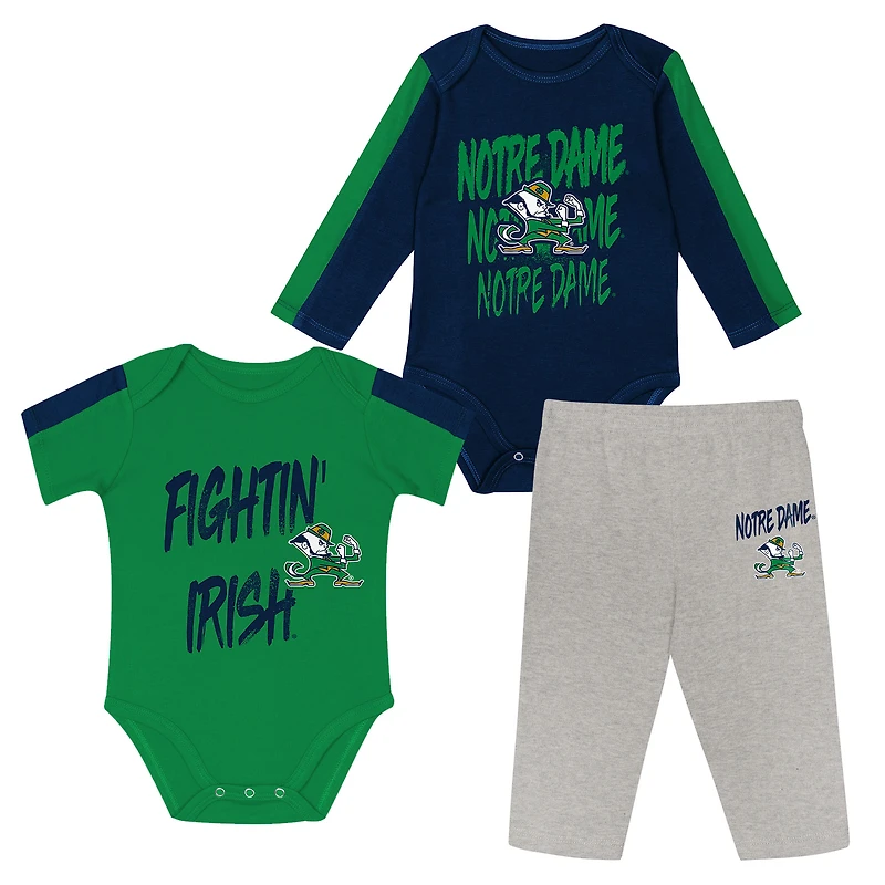 Infant Outerstuff Navy/Green Notre Dame Fighting Irish Double Down Bodysuit and Pants 3-Piece Set