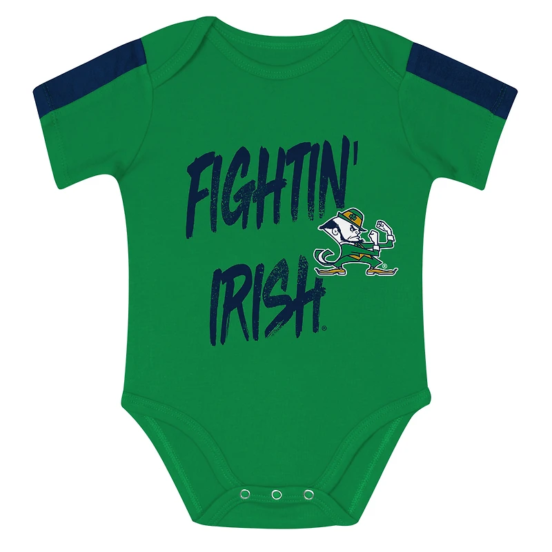 Infant Outerstuff Navy/Green Notre Dame Fighting Irish Double Down Bodysuit and Pants 3-Piece Set