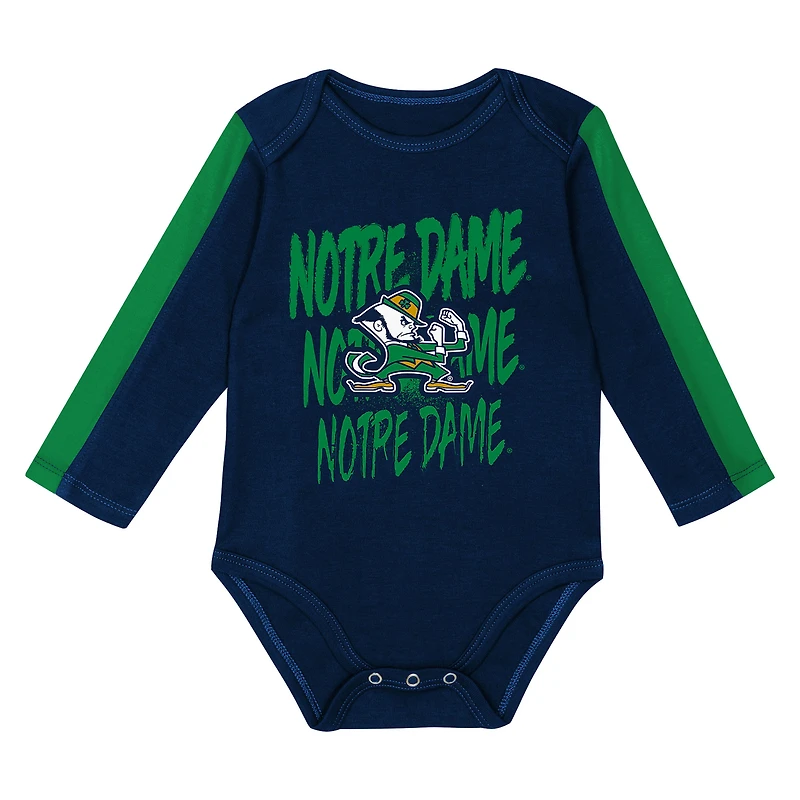 Infant Outerstuff Navy/Green Notre Dame Fighting Irish Double Down Bodysuit and Pants 3-Piece Set