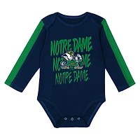 Infant Outerstuff Navy/Green Notre Dame Fighting Irish Double Down Bodysuit and Pants 3-Piece Set