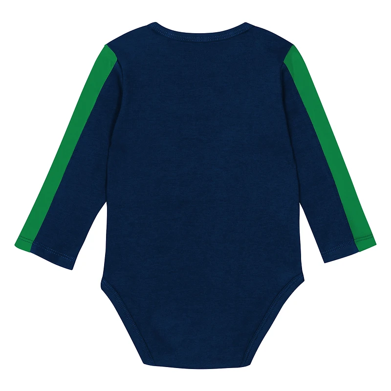 Infant Outerstuff Navy/Green Notre Dame Fighting Irish Double Down Bodysuit and Pants 3-Piece Set