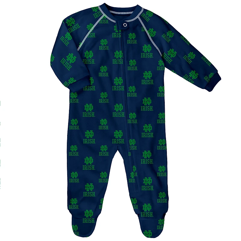 Combinaison pour bébé Outerstuff bleu marine à imprimé intégral Notre Dame Fighting Irish et fermeture éclair intégrale