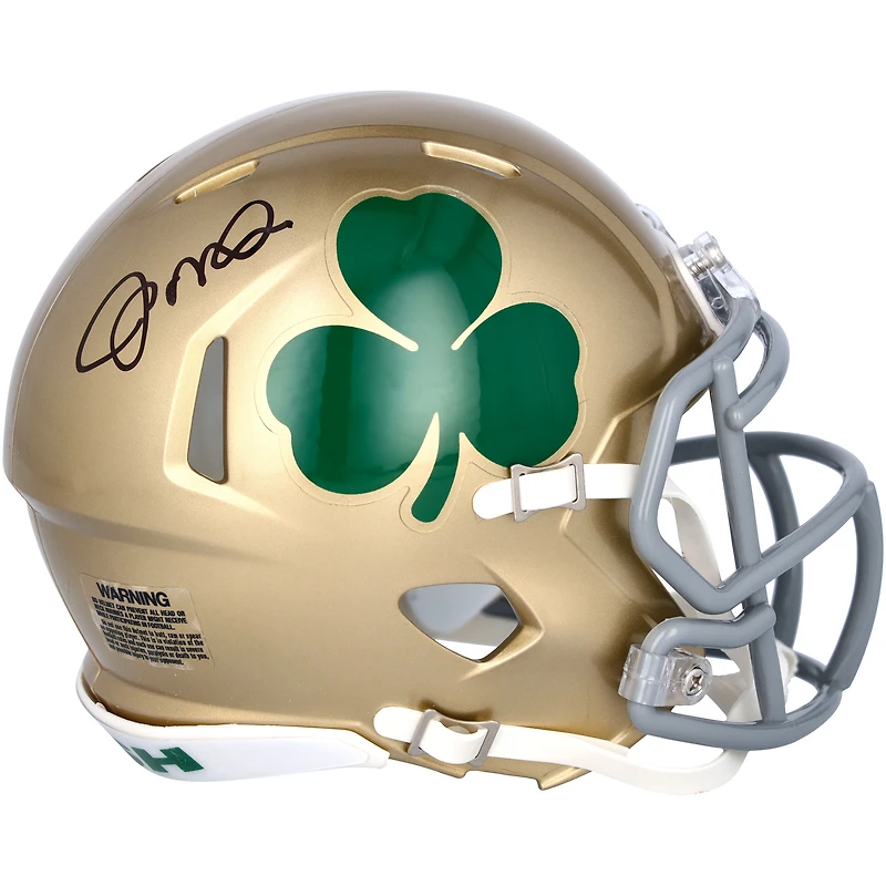 Casque mini-speed dédicacé Riddell Shamrock de Joe Montana par Notre Dame Fighting Irish