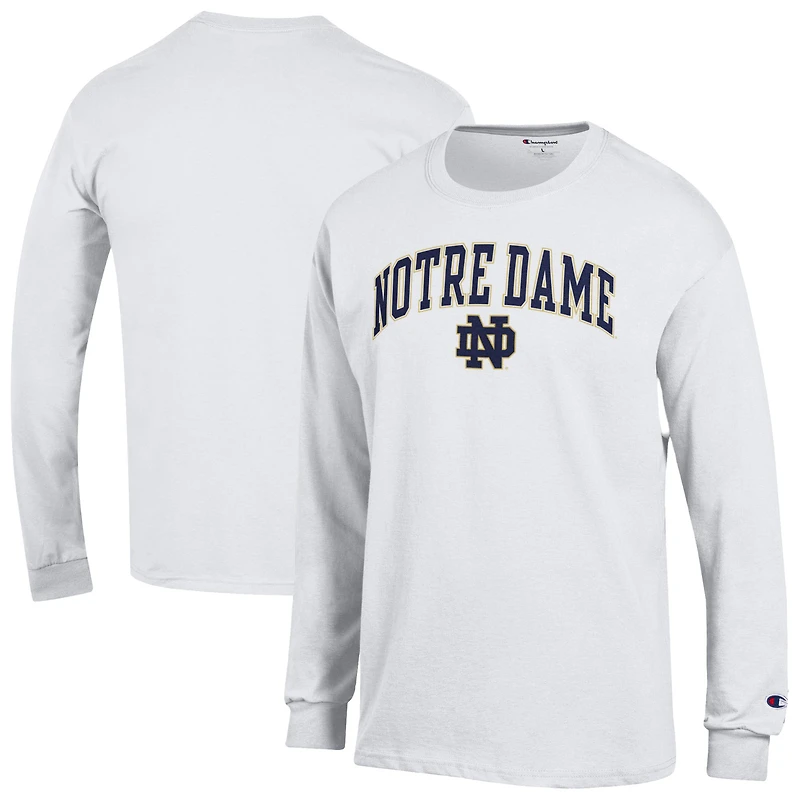 T-shirt à manches longues blanc Champion Notre Dame Fighting Irish pour homme avec logo Arch Over