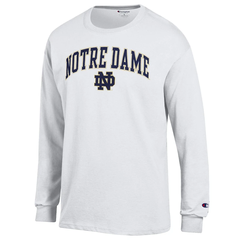 T-shirt à manches longues blanc Champion Notre Dame Fighting Irish pour homme avec logo Arch Over
