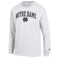 T-shirt à manches longues blanc Champion Notre Dame Fighting Irish pour homme avec logo Arch Over
