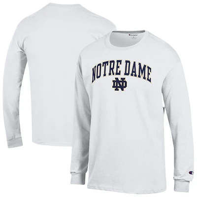 T-shirt à manches longues blanc Champion Notre Dame Fighting Irish pour homme avec logo Arch Over