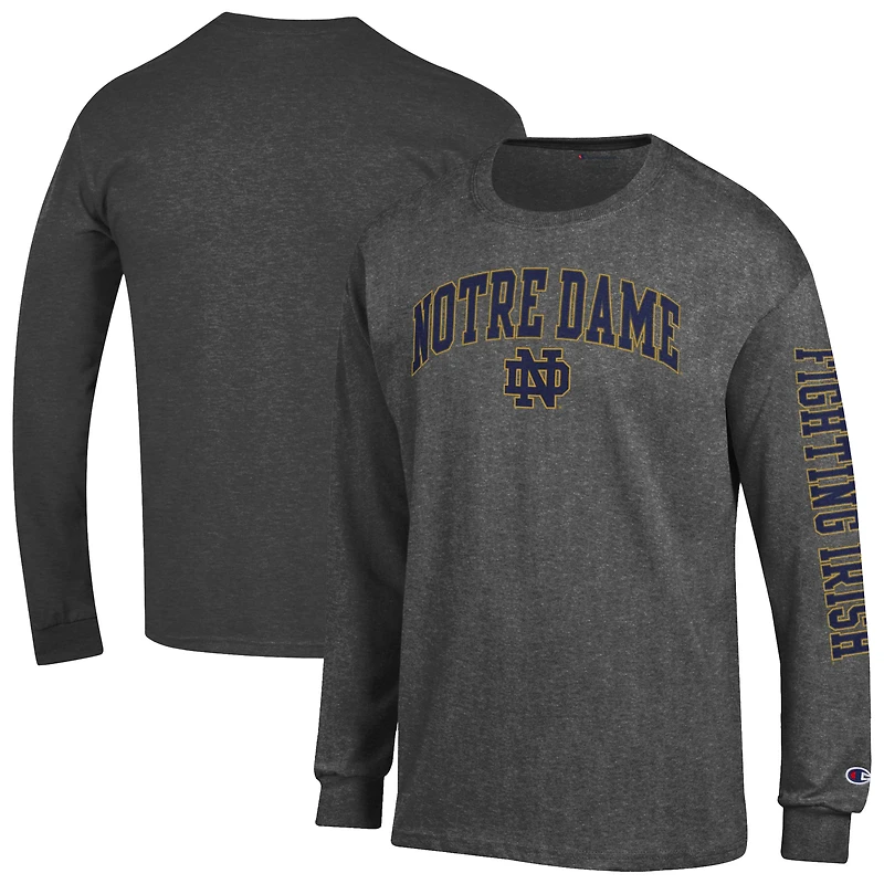 T-shirt à manches longues anthracite pour homme Champion Notre Dame Fighting Irish avec logo Arch Over 2-Hit