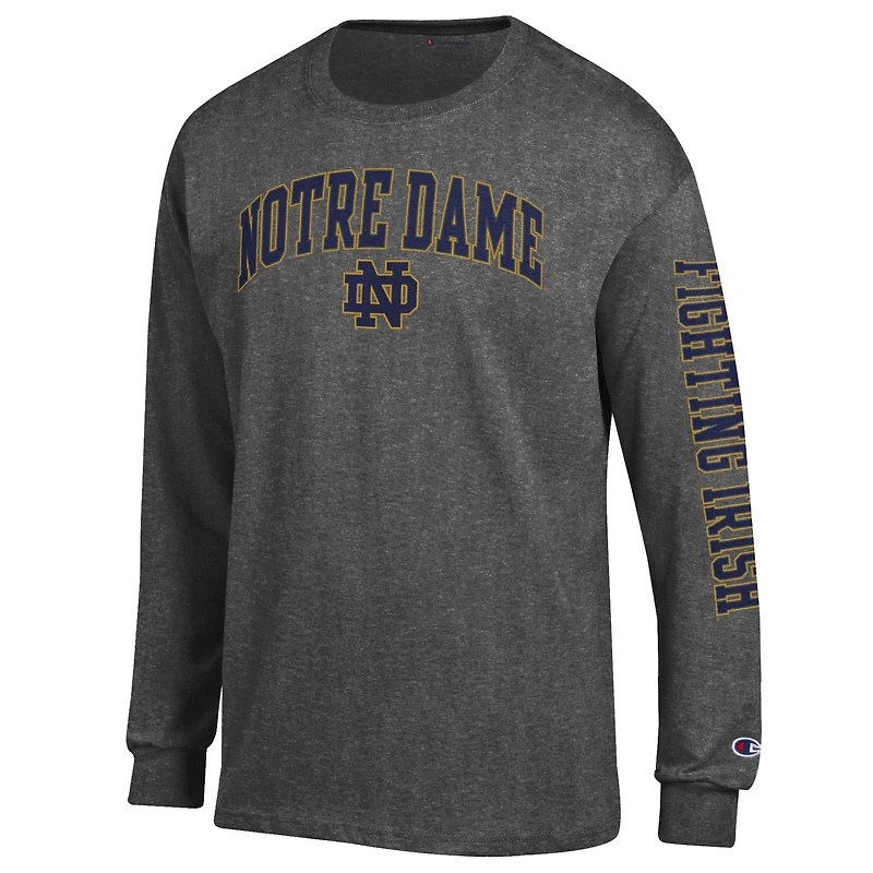 T-shirt à manches longues anthracite pour homme Champion Notre Dame Fighting Irish avec logo Arch Over 2-Hit