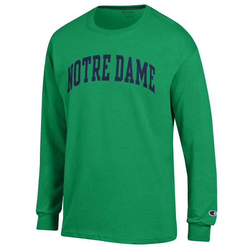 T-shirt à manches longues vert Champion pour homme, motif Basic Arch, Fighting Irish de Notre Dame