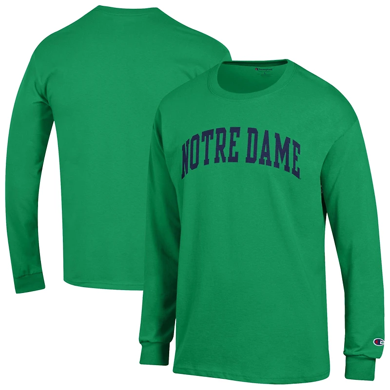 T-shirt à manches longues vert Champion pour homme, motif Basic Arch, Fighting Irish de Notre Dame