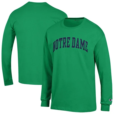T-shirt à manches longues vert Champion pour homme, motif Basic Arch, Fighting Irish de Notre Dame