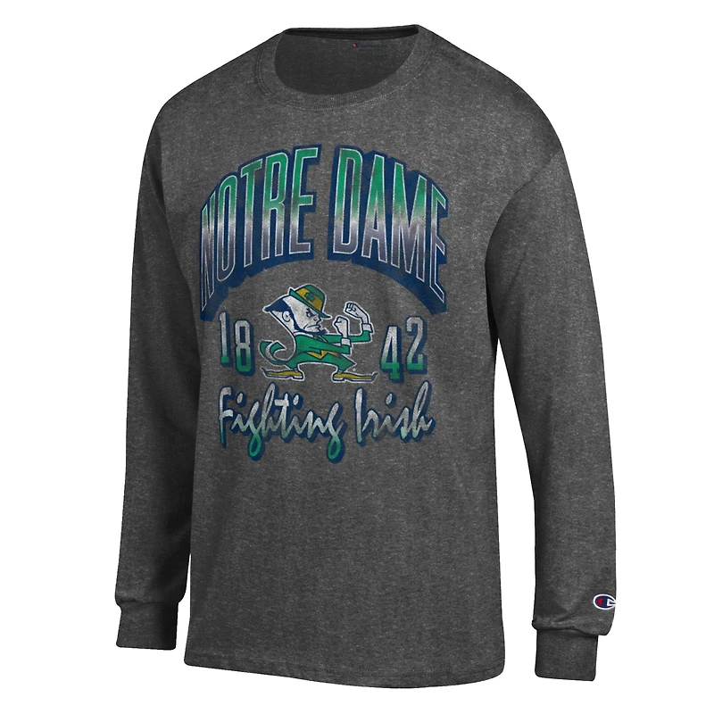 Men's Champion  Heather Charcoal Notre Dame Fighting Irish Bold Long-Sleeve T-Shirt
