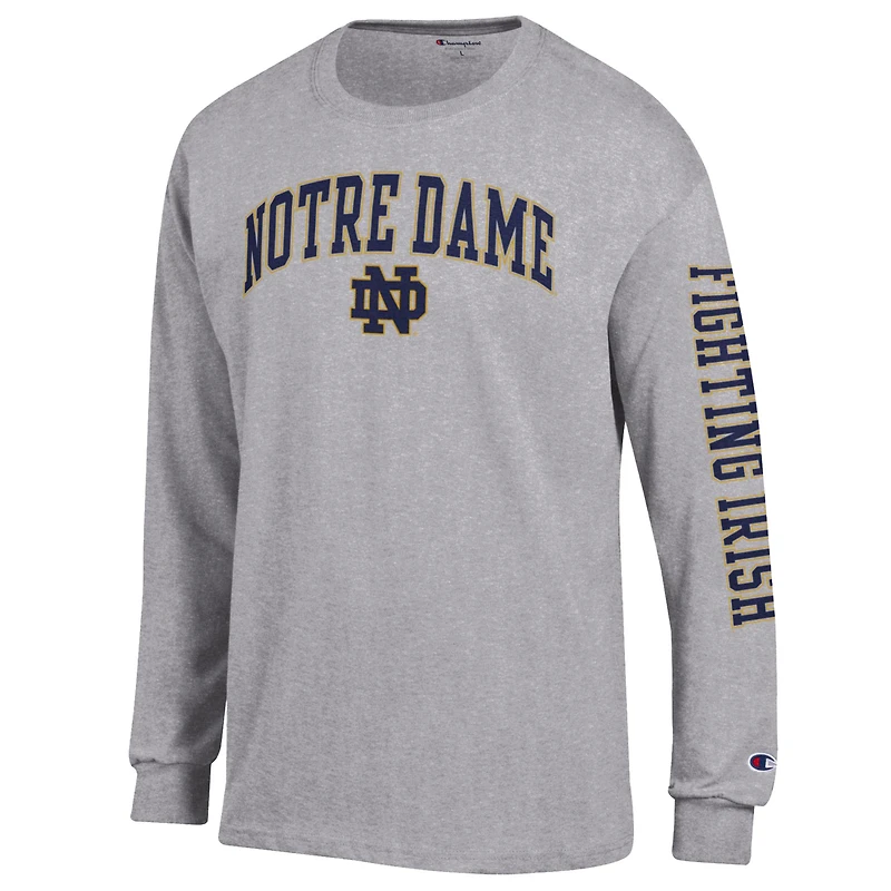 T-shirt à manches longues 2-Hit avec logo Arch Over de Notre Dame Fighting Irish, champion masculin, Heather Gray