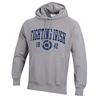 Sweat à capuche Champion pour homme, gris chiné, Notre Dame Fighting Irish, modèle Established Reverse Weave