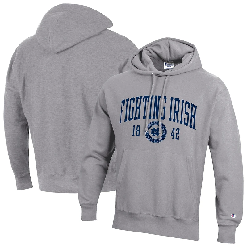 Men's Champion Heather Gray Notre Dame Fighting Irish Established Reverse Weave Hoodie