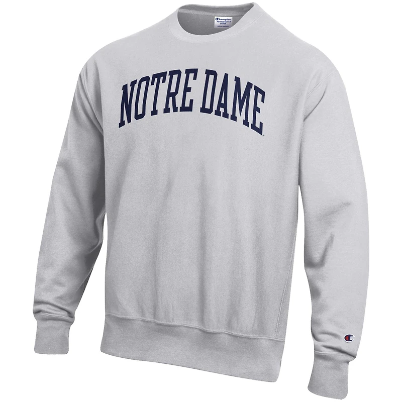 Men's Champion Heather Gray Notre Dame Fighting Irish Relaxed Fit Arch Reverse Weave Pullover Sweatshirt
