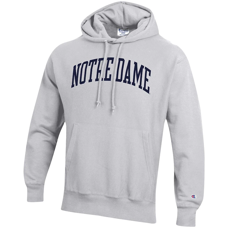Men's Champion Heather Gray Notre Dame Fighting Irish Team Arch Reverse Weave Relaxed Fit Pullover Hoodie