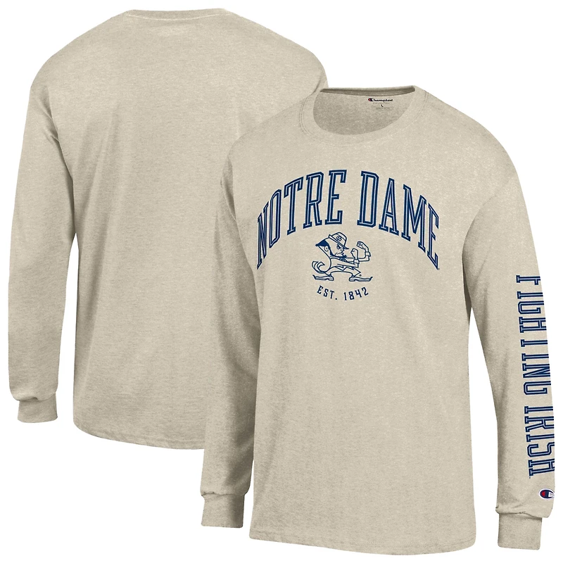 Men's Champion  Heather Oatmeal Notre Dame Fighting Irish Neutral Arch Long-Sleeve T-Shirt