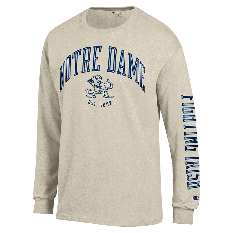 T-shirt à manches longues Champion Heather Oatmeal Notre Dame Fighting Irish Neutral Arch pour homme