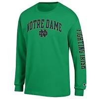 T-shirt à manches longues 2-Hit avec logo « Arc sur le dessus » du champion masculin Kelly Green de Notre Dame Fighting Irish