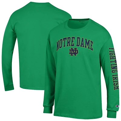 T-shirt à manches longues 2-Hit avec logo « Arc sur le dessus » du champion masculin Kelly Green de Notre Dame Fighting Irish