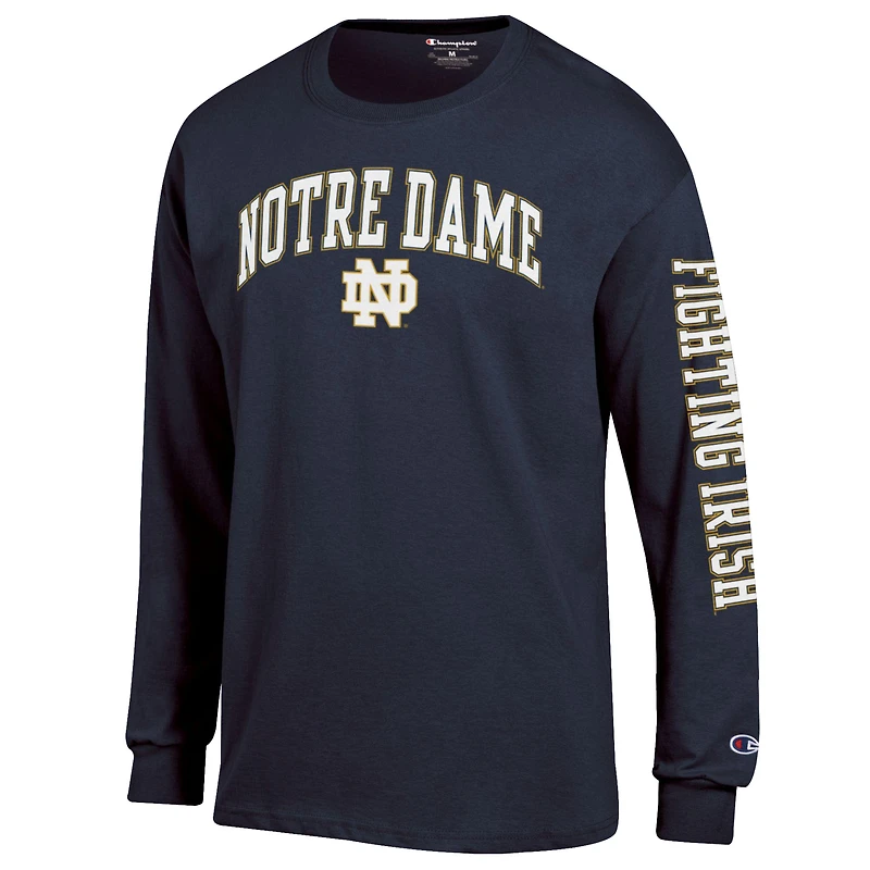 Men's Champion  Navy Notre Dame Fighting Irish Arch Over Logo 2-Hit Long Sleeve T-Shirt