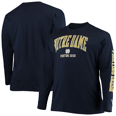 T-shirt à manches longues Champion Navy Notre Dame Fighting Irish pour homme, grandes tailles, 2 couleurs.