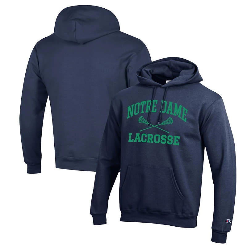 Sweat à capuche Champion bleu marine Notre Dame Fighting Irish Lacrosse Icon Powerblend pour homme