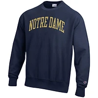 Men's Champion Navy Notre Dame Fighting Irish Relaxed Fit Arch Reverse Weave Pullover Sweatshirt