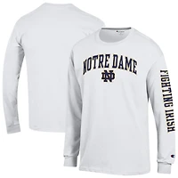 T-shirt à manches longues blanc Champion Notre Dame Fighting Irish pour homme, logo Arch Over, 2 coups