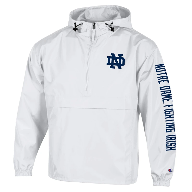 Men's Champion White Notre Dame Fighting Irish Cloud Packable Half-Zip Hooded Jacket