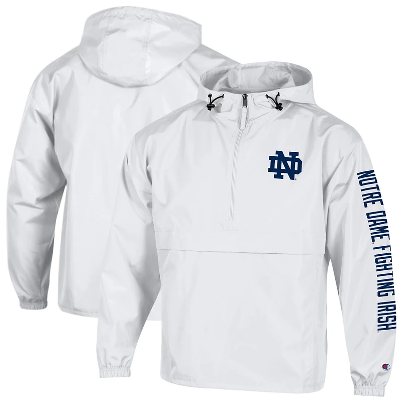 Men's Champion White Notre Dame Fighting Irish Cloud Packable Half-Zip Hooded Jacket