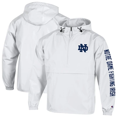 Men's Champion White Notre Dame Fighting Irish Cloud Packable Half-Zip Hooded Jacket