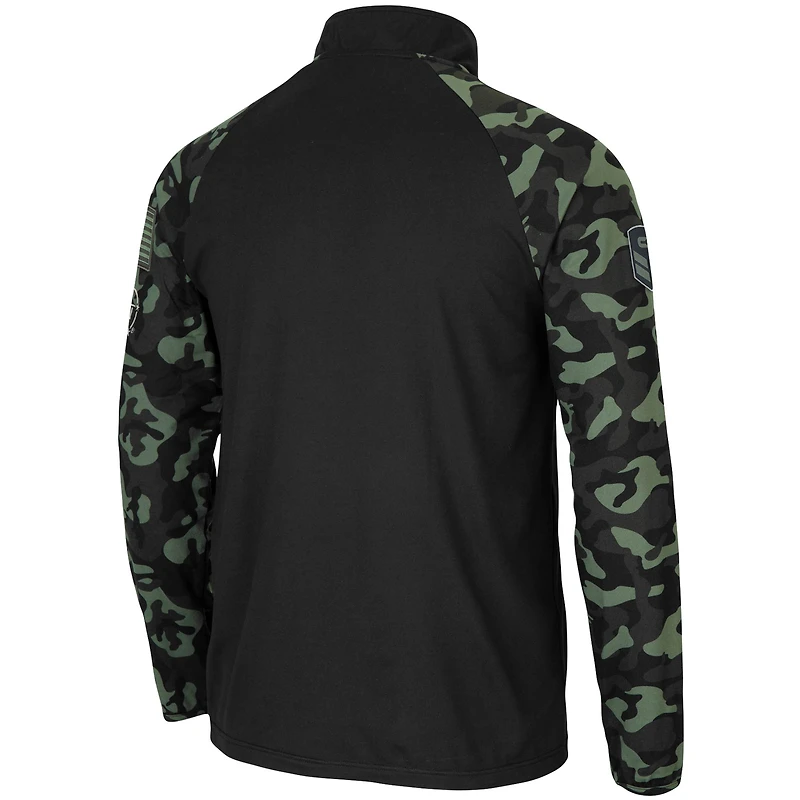 Men's Colosseum Black Notre Dame Fighting Irish OHT Military Appreciation Take Flight Raglan Quarter-Zip Jacket