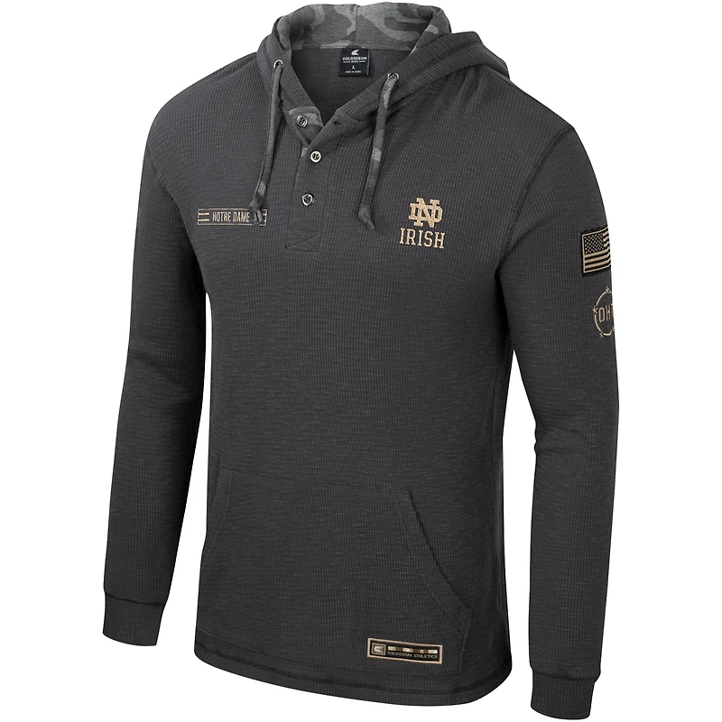 Colosseum Charcoal Notre Dame Fighting Irish OHT Military Appréciation Henley Pull à capuche pour homme